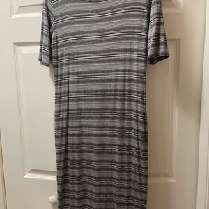 LuLaRoe Gray Striped Midi Dress